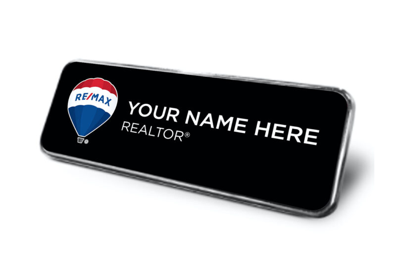 Framed Name Tag - Black RE/MAX Balloon 1x3 Name Tag