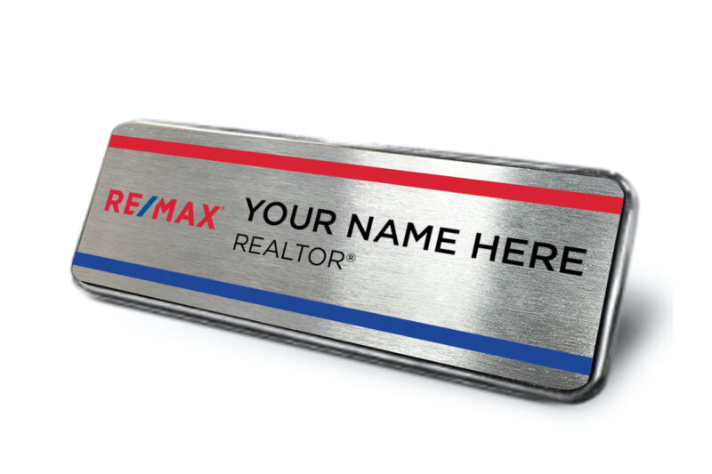 Framed Name Tag - Silver RE/MAX 1x3 Name Tag