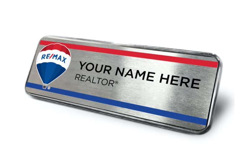 Framed Name Tag - Silver RE/MAX Balloon 1x3 Name Tag