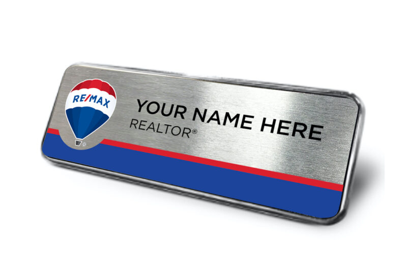 Framed Name Tag - Silver/Blue RE/MAX Balloon 1x3 Name Tag
