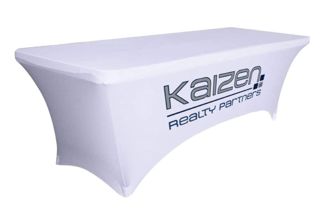 Kaizen Realty Partners | 6 ft. Stretch Table Throw 3-sided with Custom Print (White)