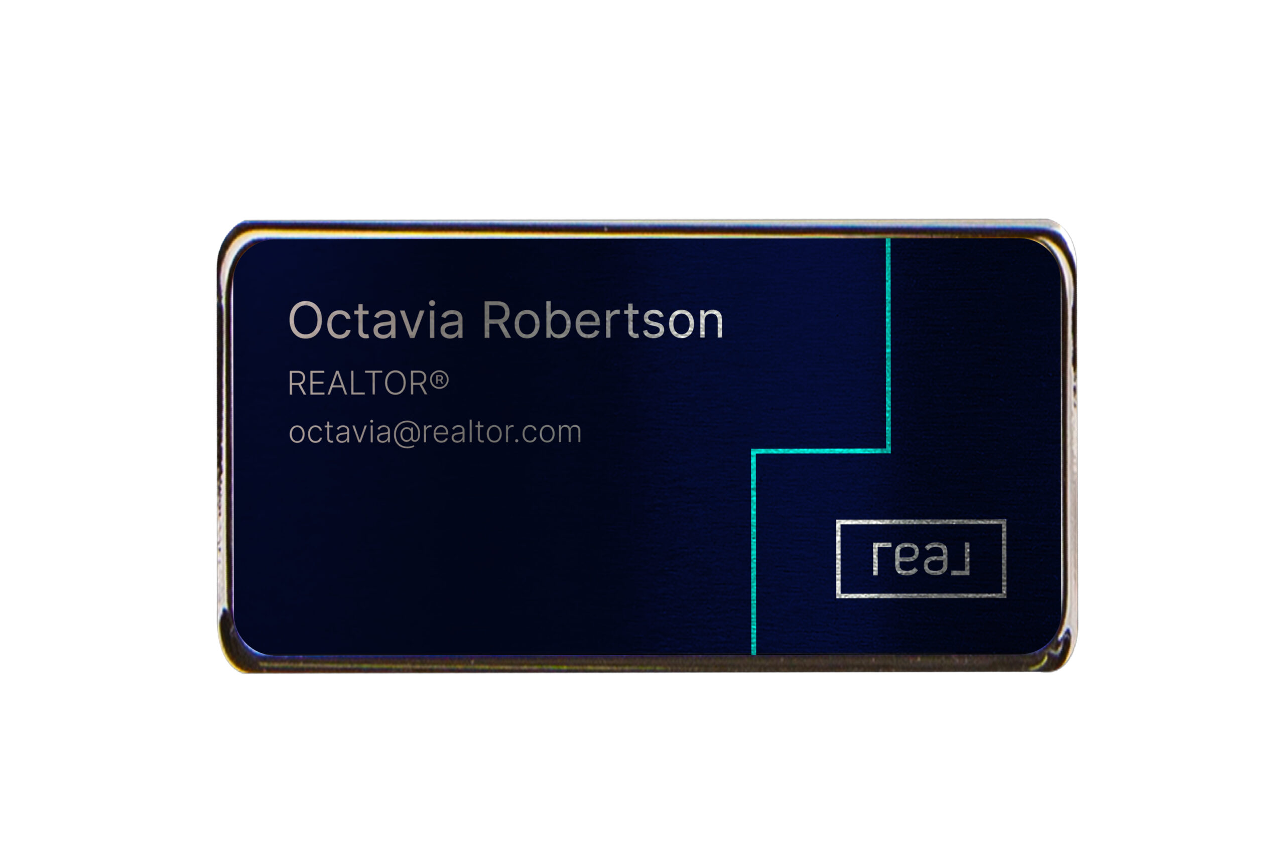 Real | Framed Name Tag - Navy with Blue Line 1.5x3 - Image 2