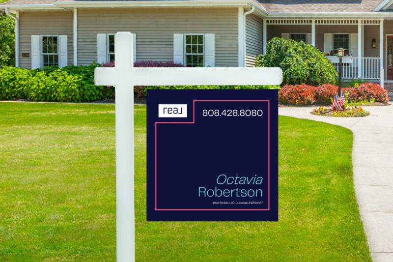 Real | 24x24 For Sale Yard Sign with Coral Border