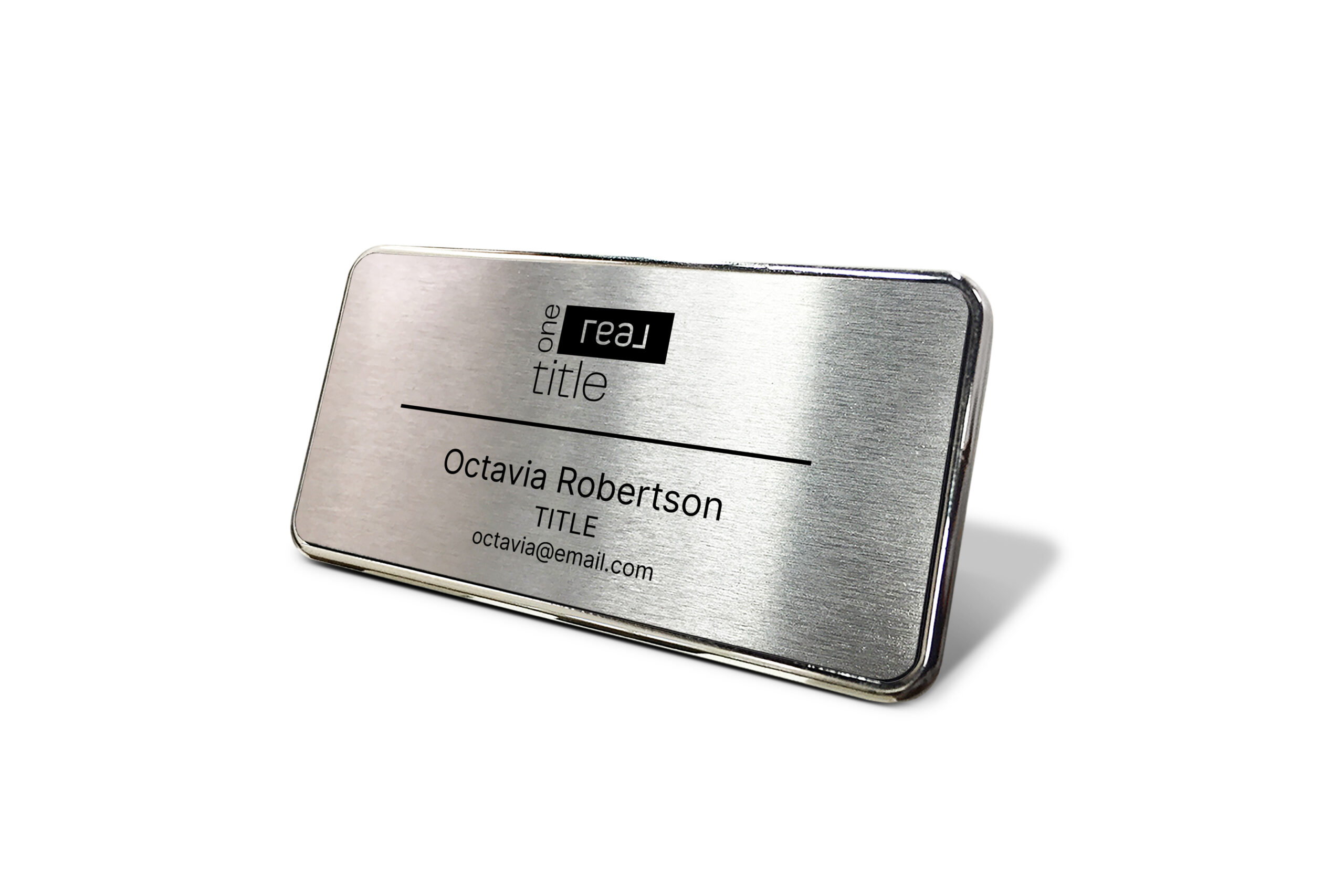 One Real Title | 1.5x3 Framed Name Tag - Silver with Black Line