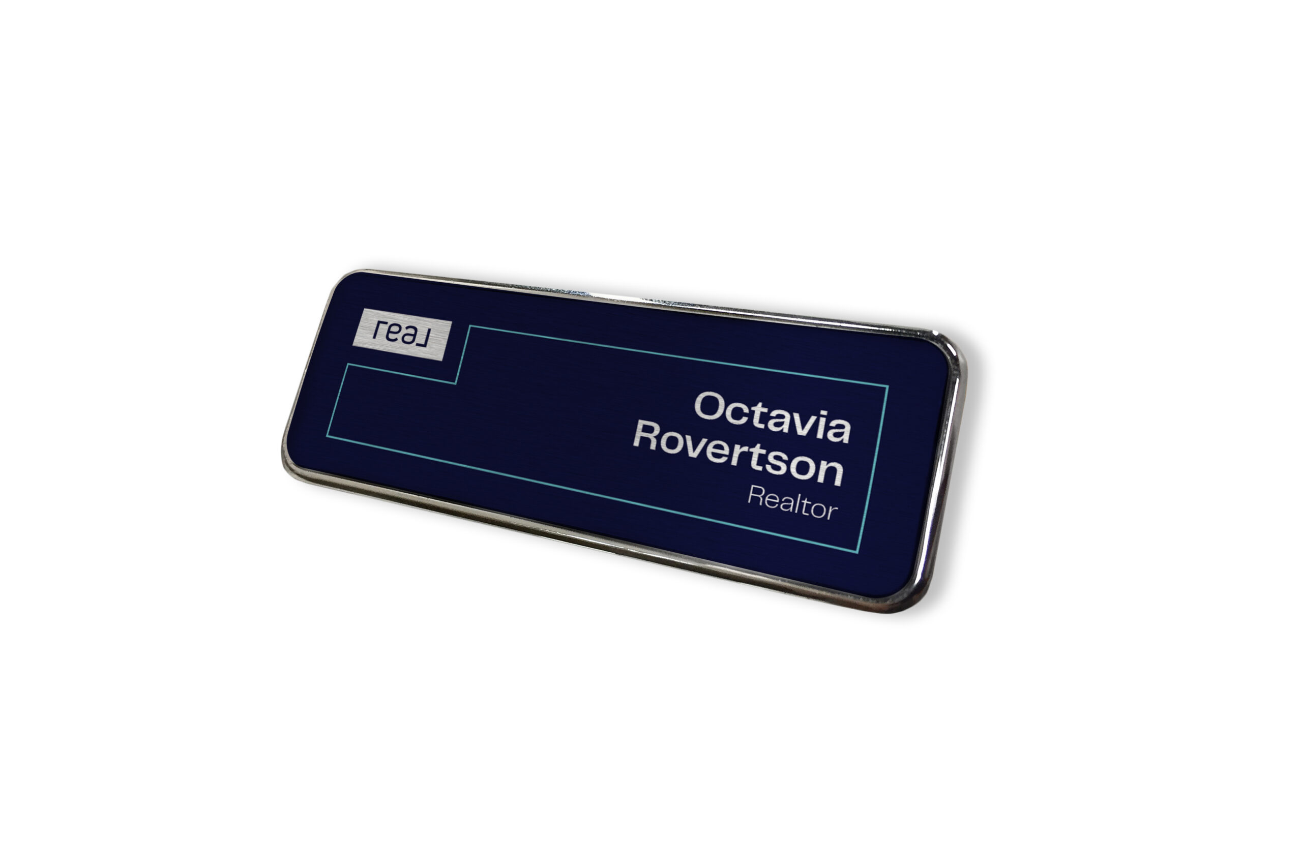 Real | 1X3 Framed Name Tag - Blue with Aqua Box