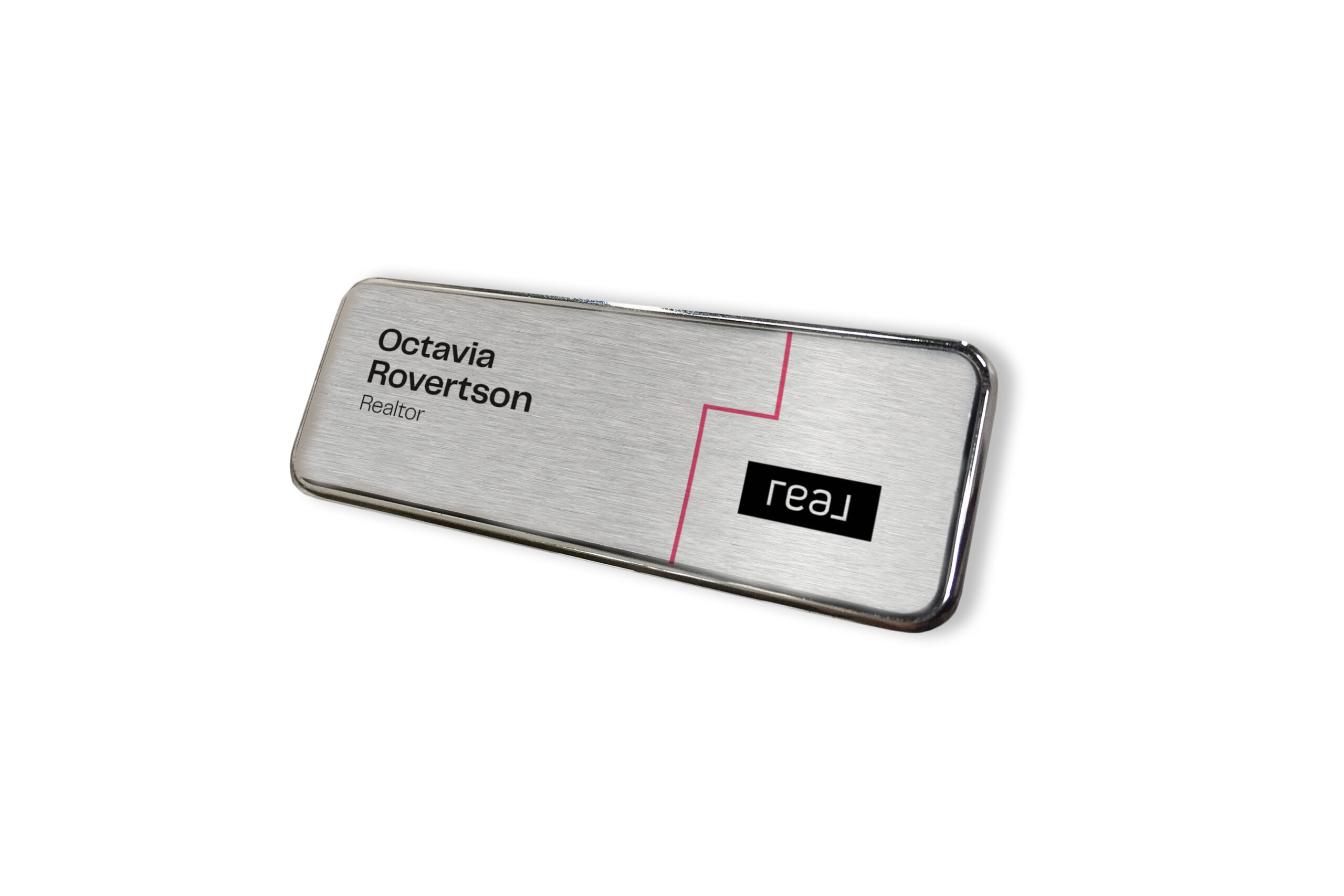 Real | 1x3 Framed Name Tag - Silver with Coral Line